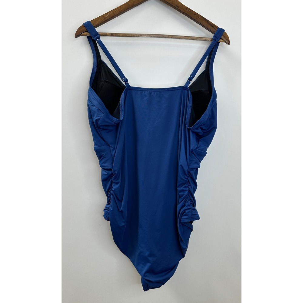 Sundance One Piece Swimsuit Blue Twist Front Ruched Stretch Womens Size XXL - Picture 6 of 9